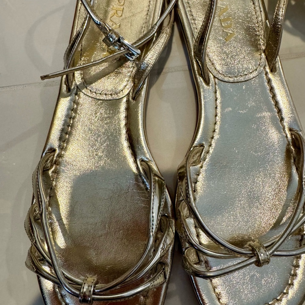 Prada Champagne Gold Strappy Sandals
